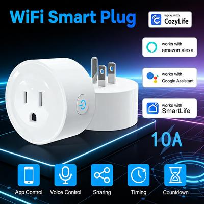 Prise Wifi intelligente 10 A, prise US, application mobile, commande vocale à distance, 100-240 V, minuterie sans fil, compatible avec Alexa, Google Home et Auto