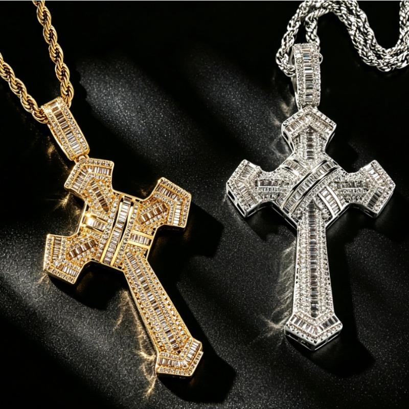 European and American Hip-hop Style Copper Inlaid Zircon Cross Pendant Full of Diamonds Men's Street Fashion Necklace Accessories