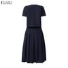 ZANZEA Women Short Sleeve Blouse and Midi Skirts Summer Two Piece Suit Sets