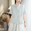 DIMANAF 2026 Women Plus Size New Summer Blouse Shirt Short Sleeve Floral Embroidery Casual Loose Cotton Lady Tops Shirts