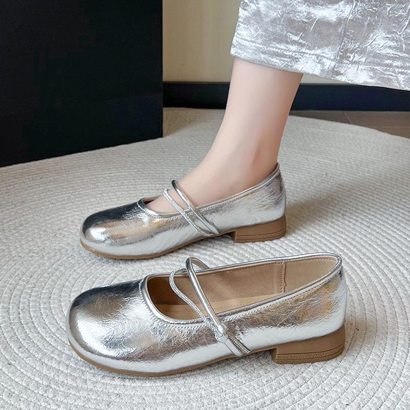 Silver Mary Jane Small Leather Shoes Women's New Summer Beautiful Skirt Flat Bottom Shallow Mouth Evening Single Shoes