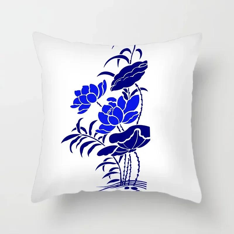 40/45/50/60Cm Blue Geometric Floral Printed Pillow Case Soft Cushion Cover For Home Sofa Car Bedroom Pillow Covers
