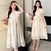 2026 Summer Korean Maternity Dress: Fresh Embroidered Flowers, Age-Reducing, Loose Fit, Belly-Covering Skirt