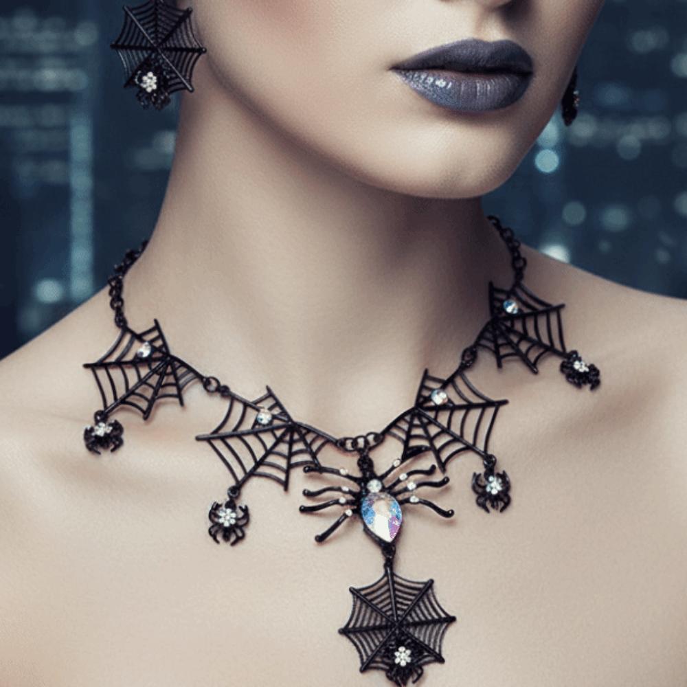 Dark Gothic Gothic Spider Necklace Black Zinc Zinc Alloy Witchy Earring Set  Witch Costume