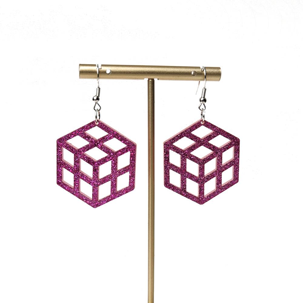 Bold Geometric Acrylic Cube Earrings - Large Round Hollow Design for Women