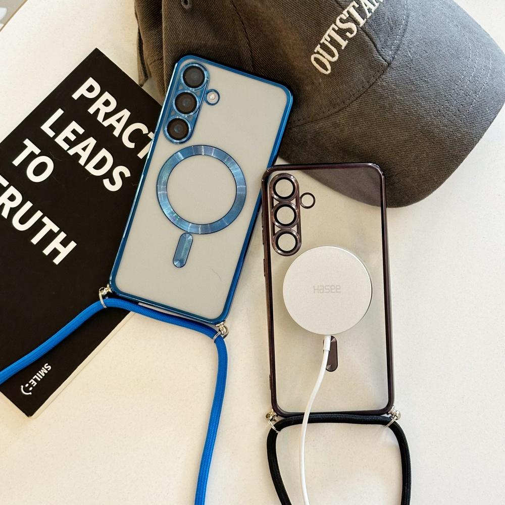 Crossbody Necklace Lanyard Plating Magnetic For Magsafe Clear Case For Samsung S26 S25 Ultra S24 S23 S22 S21 Plus Soft Cover