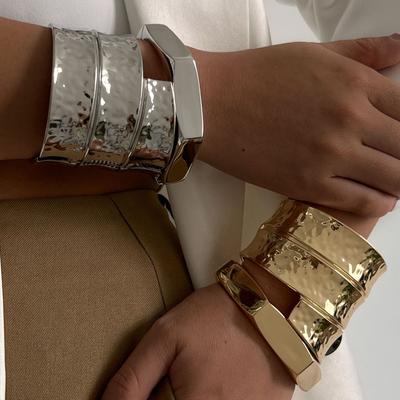 DIEZI Gold Silver Color Irregular Geometric Metal Cuff Bangles Hip Hop Punk Wide Spring Bangles For Men Women Bracelets Jewelry