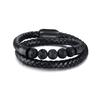 Titanium Steel Man Chakra Jewelry Wholesale Stainless Steel Men's Black Leather Volcanic Beaded Braclets Stone Leather Bracelets