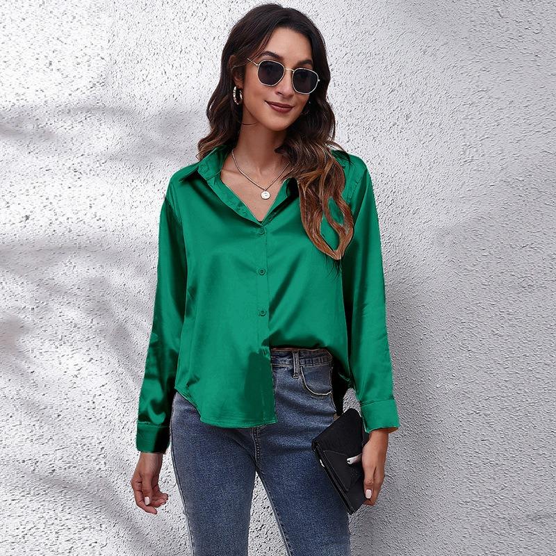 JPNTKY Women's Fashion Casual Solid Color Print POLO Neck Long Sleeve Blouses & Shirts