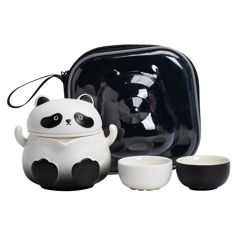 Light luxury panda portable travel tea set, grab a pot, two cups, express cup, high-end business gifts