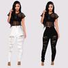 European & American Style Ripped High Waist Elastic Skinny Jeans