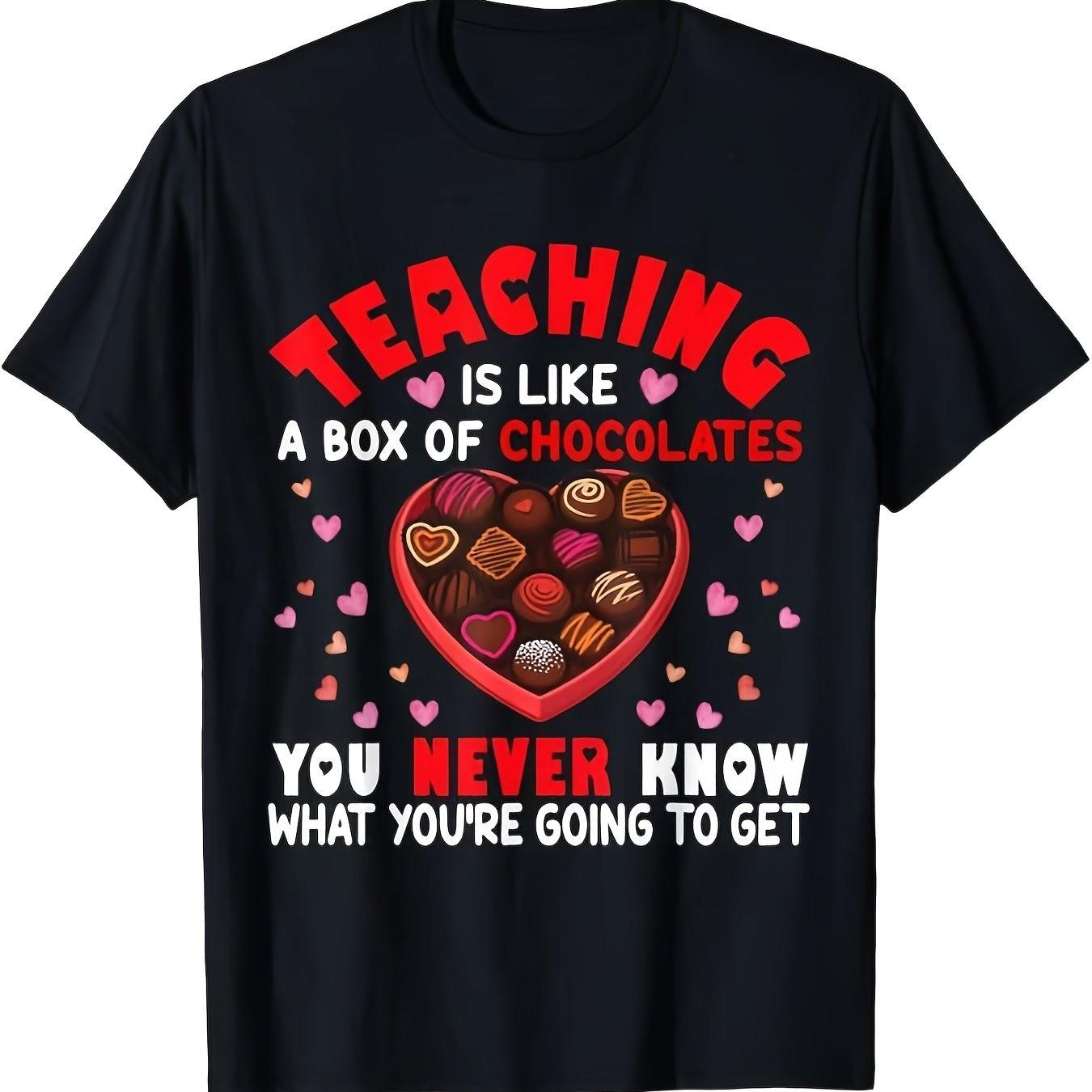 

Teaching Is Like A Box Of Chocolates Teacher Graphic T-Shirt Soft Casual Tee Unisex Women S