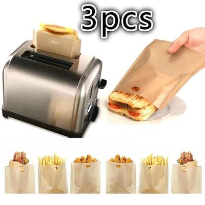 3 Pcs/Set Non Stick Reusable Heat-Resistant Toaster Bags Sandwich Fries Heating Bags Cooking Tools Gadget Kitchen Accessories
