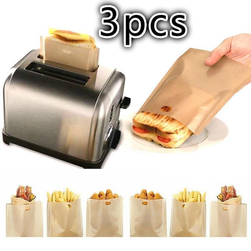 

3 шт./набор многоразовых термостойких антипригарных тостерных мешков для сэндвичей, мешков для подогрева картофеля фри, кухонных принадлежностей, гаджетов, кухонных принадлежностей 16x18cm