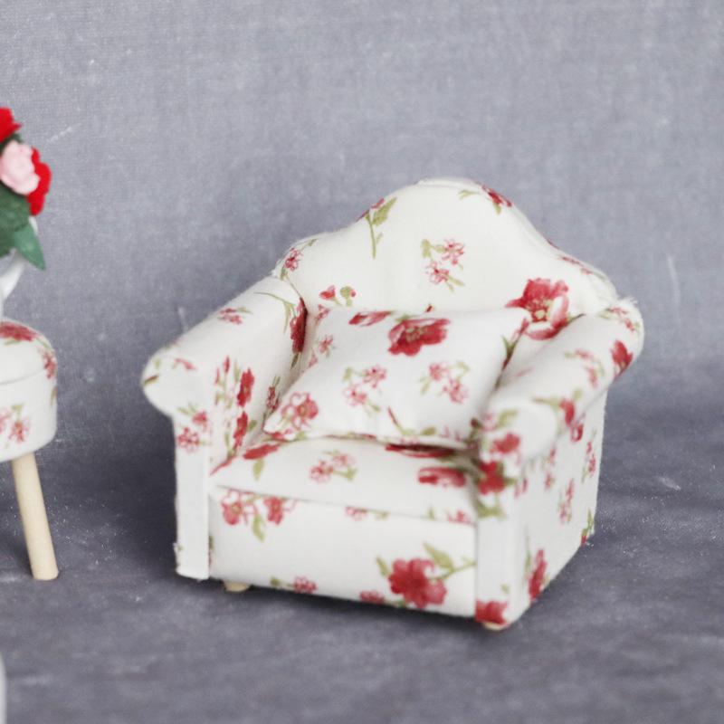 1:12 Dollhouse Miniature Floral Single Sofa for Living Rooms or Bedrooms