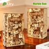Ury 3D Wooden Puzzle Electric Track Device Marble Run Book Nook Set Counter Current Compass Model Ball Maze Assembly Gift