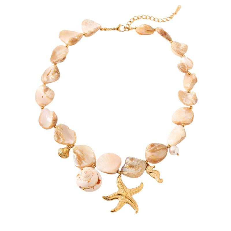 Handmade Look Stainless Steel Marine Jewelry Adjustable Length Starfish Shell Necklace/Bracelet Summer Fashion Gift