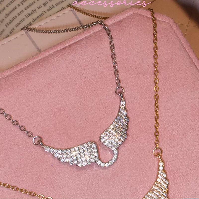 Exquisite Luxury Necklace Shining Diamond Gold Silver Color Angel Wings Pendant Necklace for Women Fashion Jewelry Accessories