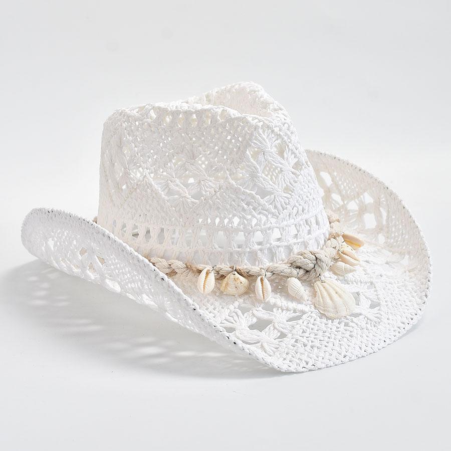 Summer Hand Woven Straw Hat for Women Shell Decoration Holiday Beach Sun Hat Chapeu Panama Feminino