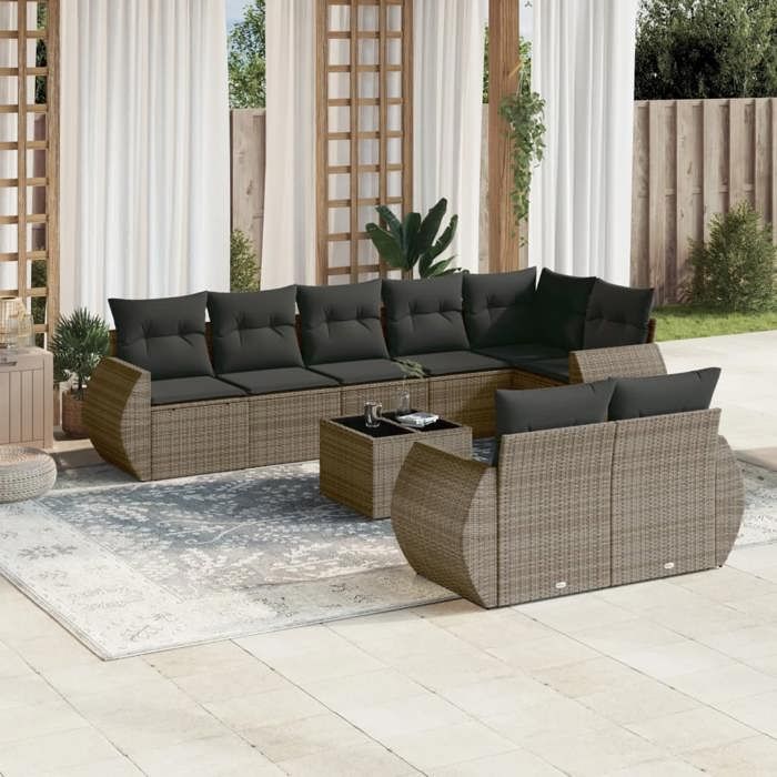 VidaXL Garden Lounge Set with Cushions 9 Pcs, Patio Sofas, Patio Furniture Set, Outdoor Furniture, Grey 3221629