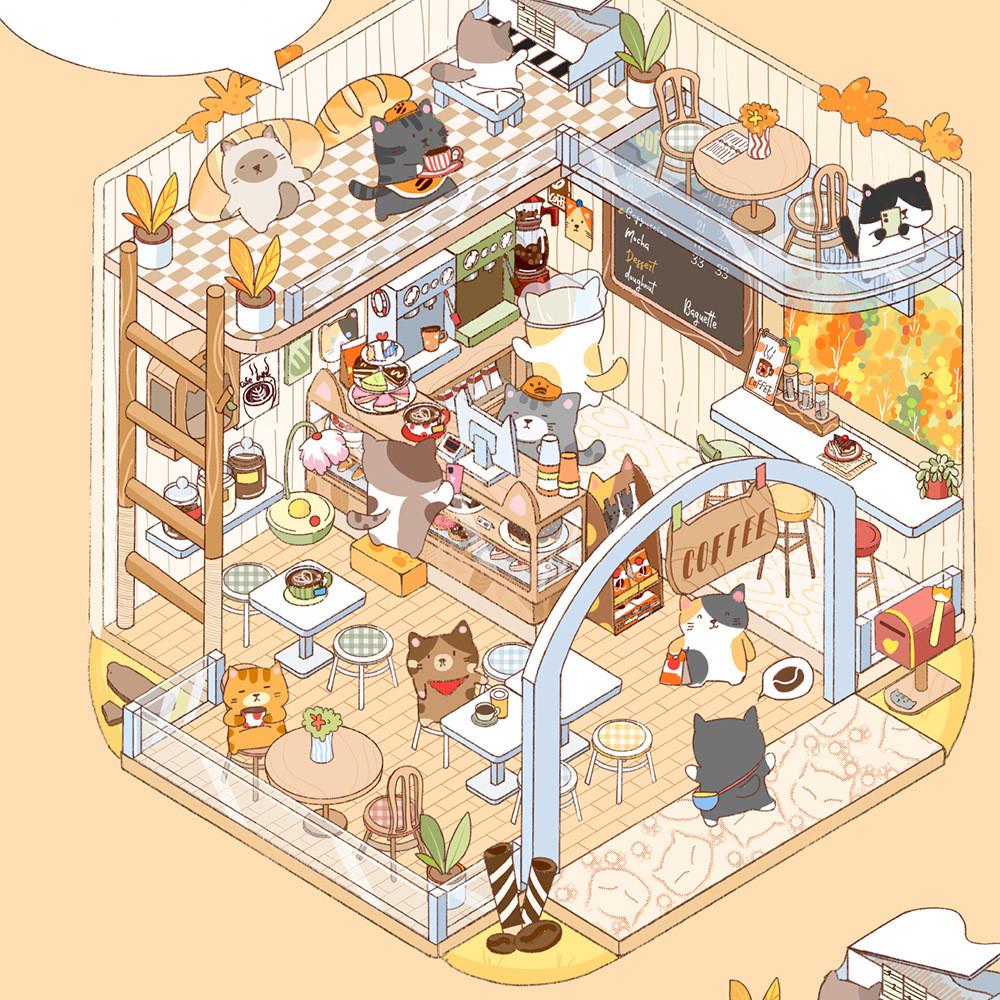 Cartoon Food Street Landscape Sticker Cabin Scene DIY Toy Game Sticker Festival Birthday Gift for Kids Girls and Children