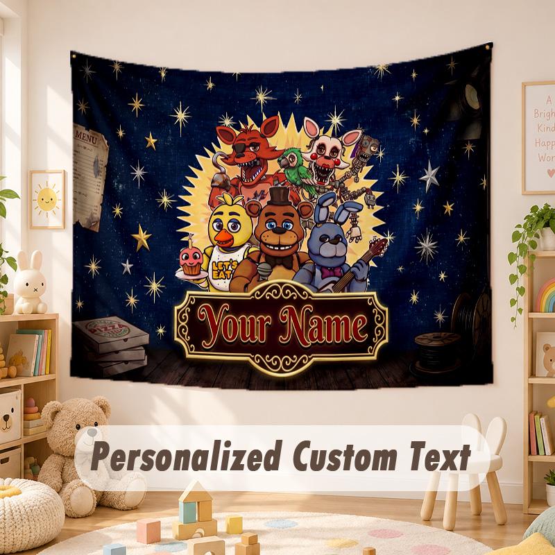 Custom Name Text Tapestry,Five Nights at Freddy’s Boho Wall Hanging, Decorative Backdrop Tapestry For Room