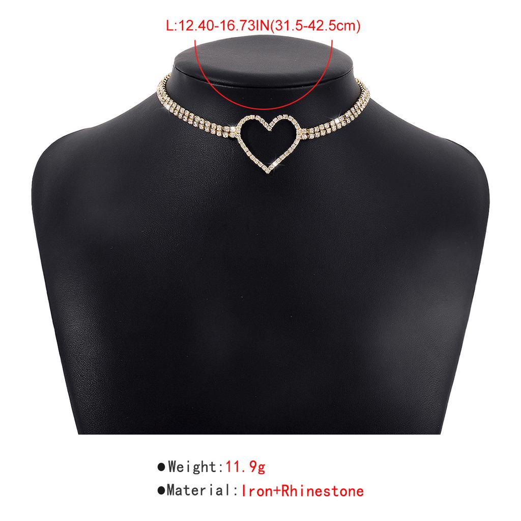 Women European Minimalist Light Luxury Design Clavicle Choker Full Rhinestone Heart Sweet Personality Necklace For Women