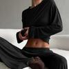 European & American Women's Knit Pajama Set: 2025 Autumn/Winter Loose Round Neck Long Sleeve Top & Pants