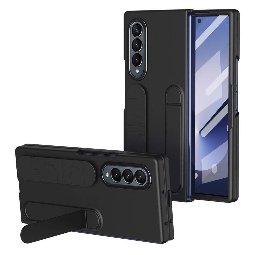 For Samsung Galaxy Z Fold3 5G Case with Tempered Glass Film Kickstand Wristband PC+Silicone Phone Cover