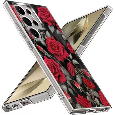 Custodia Fiore Rosa Rosso Scarlatto Per Samsung Galaxy S26 S25 S24 Ultra S23 S21 FE S22 Plus A53 A54 A34 A15 A25 A35 A55 A26 A36 A56 5G Sottile Trasparente Rigida