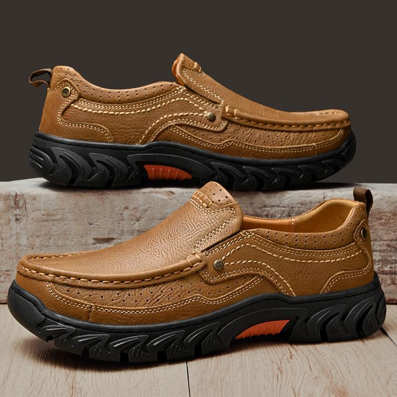 Genuine Leather Mens Loafers Non Slip Walking Flats Breathable Outdoor Slip on Casual Shoes New Man Work Office Driving Sneakers