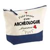 Trousse de maquillage - PLANETEE - Pochette fond bleu «Bazar d'une Archéologue d'Amour» - Grand format - Coton - Impression HD