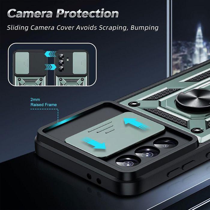 Coque de Protection - BOOLING - Samsung Galaxy A17 4G/5G - avec Anneau et Cache Caméra - Vert Nuit