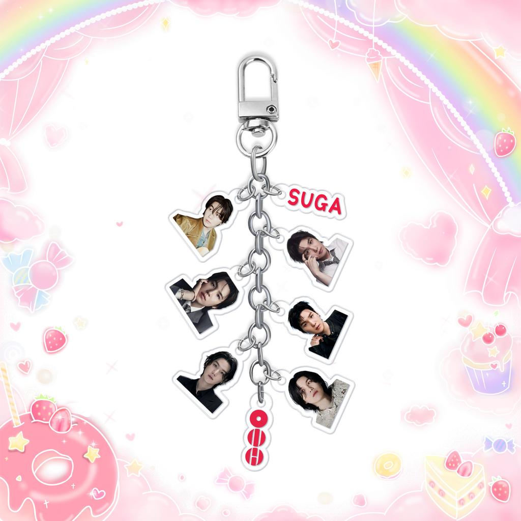 BTS Llavero Cadena de Fotos Arirang Tour, Colgante Mini Retrato de Miembro Acrílico con Etiqueta de Logo, Colgante de Bolsa Coleccionable para Fans Kpop ARMY