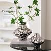 Silver Ceramic Vase Irregular Stone Grains Geometric Slices Flower Vase Flower Arrangement Accessories Home Decoration