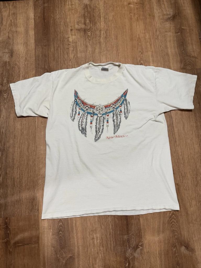 Vintage Native American Single Stitch T-Shirt Südwestliche Federn New Mexico XL