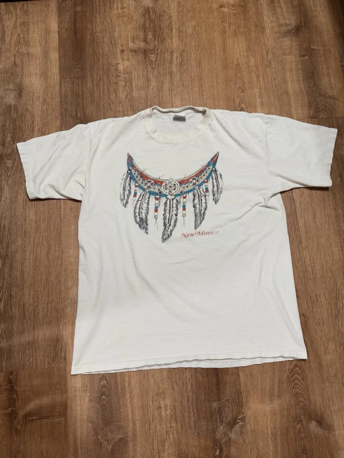 Vintage Native American Single Stitch TT-Shirt Southwestern Feathers New Mexico XL S