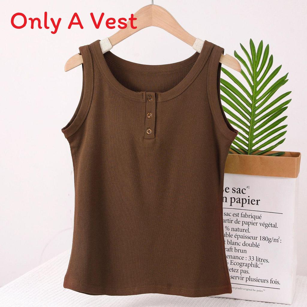 Modaer Womens Loose Fit Tank Top With Button Detail For Casual Spring Wear