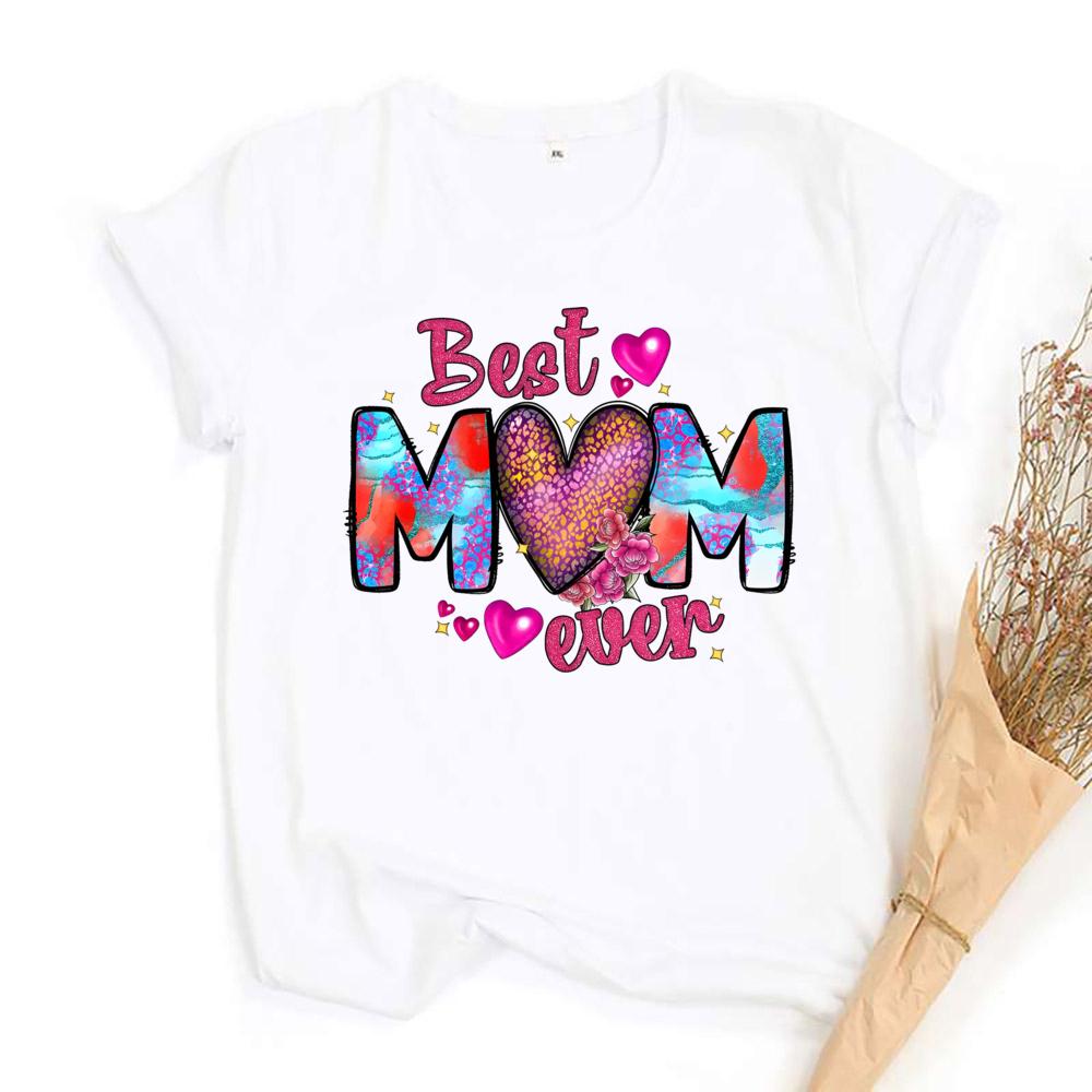 1pc Blessed Mom Best Mom Ever Letter TShirts Great Mothers Day Gift Round Neck Casual Short Sleeve Women Clothes
