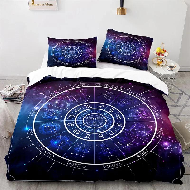Sun and Moon Duvet Cover King Microfiber Astrology Bedding Set Twelve Constellations Zodiac Comforter Cover For Kids Boys Girls