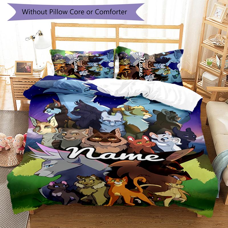 3pcs Custom Name Warriors Cats Bedding Set Duvet Cover Closure Includes 1 Duvet Cover & 2 Pillowcases for All Seasons Bedroom Decor