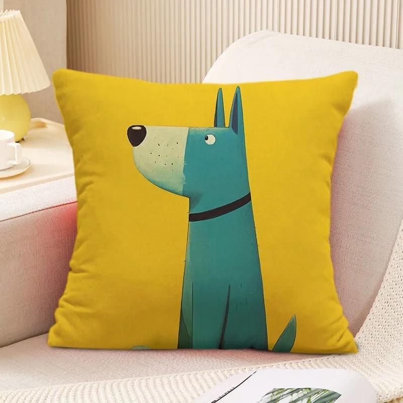 Art Illustration Dog Cushion Cover German Shepherd Doberman Peach Skin Throw Pillowcase For Sofa Living Room Home Decor 40X40Cm