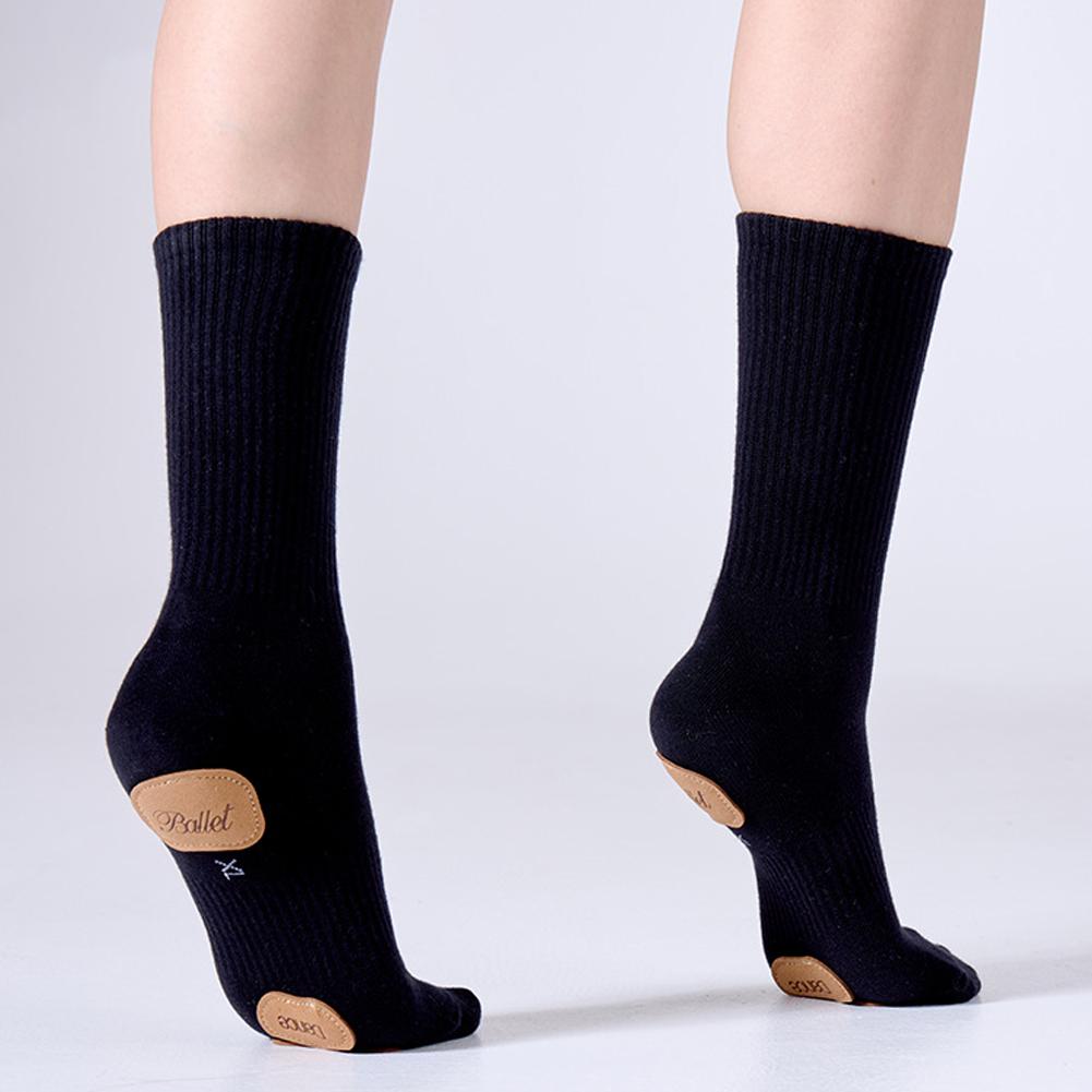 1 Pair Mid-Tube Dance Socks With Anti-Slip Wear-Resistant Sole Leather Sports Yoga Multi-Color Cotton Socks