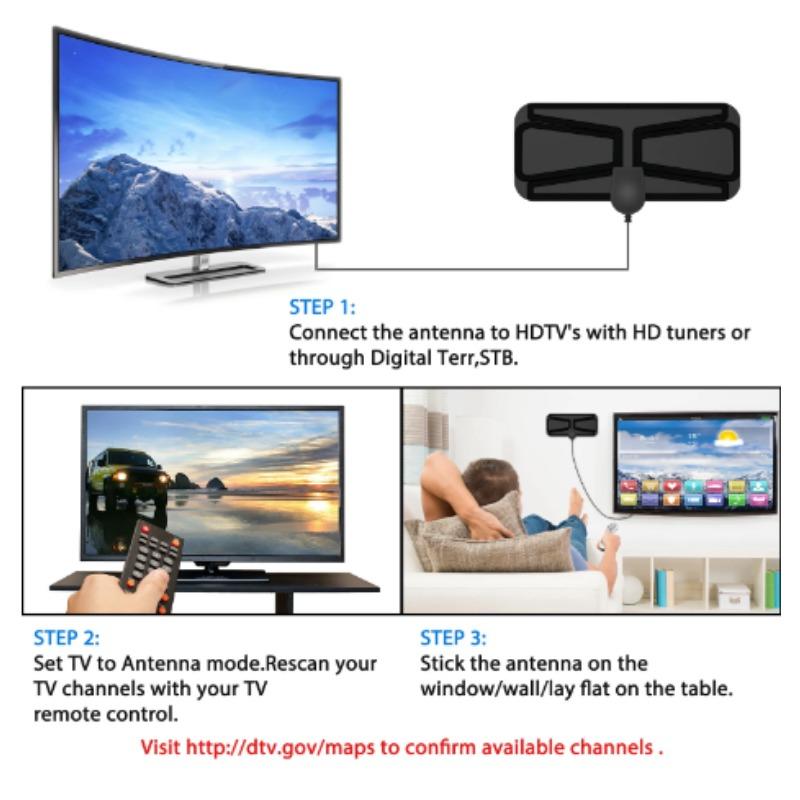 8K High Gain HDTV DTV Box Digital TV Antenna 3600Mile Booster Active Indoor Antenna HD Flat Design for TV Antenna