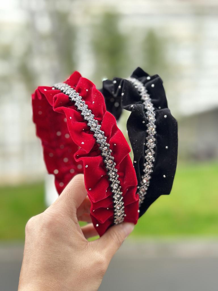 Black Diamond Pleated Gold Velvet Headband, High-End Aristocratic Elegant Rhinestone Headband, Popular Hair Accessories for Women