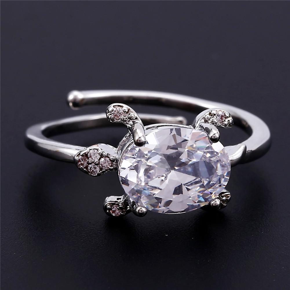 Personalized Oval Blue Green White Turtle Mouth Versatile Womens Ring with Micro Inlaid Zircon Decoration