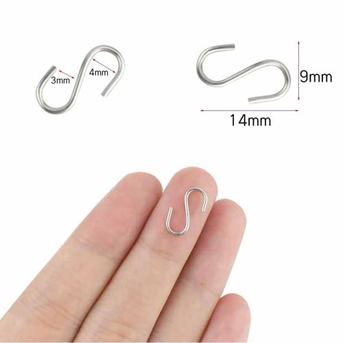 Mini S-Hooks, Stainless Steel, Hanging Hooks, 100-Pack, Rust-Resistant, 1.4cm, Silver