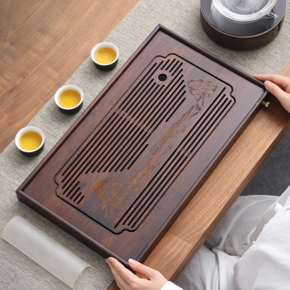 Creative Gifts Bamboo Tea Tray Portable Simple Tea Table Dry Wet Dual Use Drainage Storage Kung Fu Tea Set
