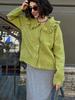Women's Button Knitted Cardigan Ladies' Green Floral Border Collar Sweater Cardigan Cute Knitted Sweater Lining Christmas Costumes Autumn and Winter