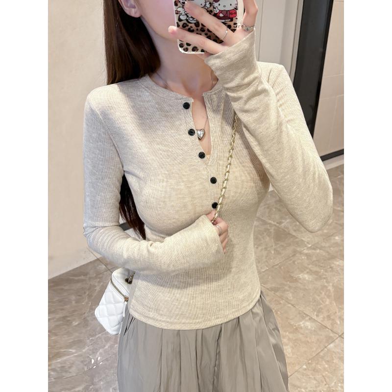 

Women s Plus Size V-Neck Button-Up Knit Top, Long Sleeve, Slimming, Versatile for Autumn/Winter. M (80-100 lbs) абрикосовый